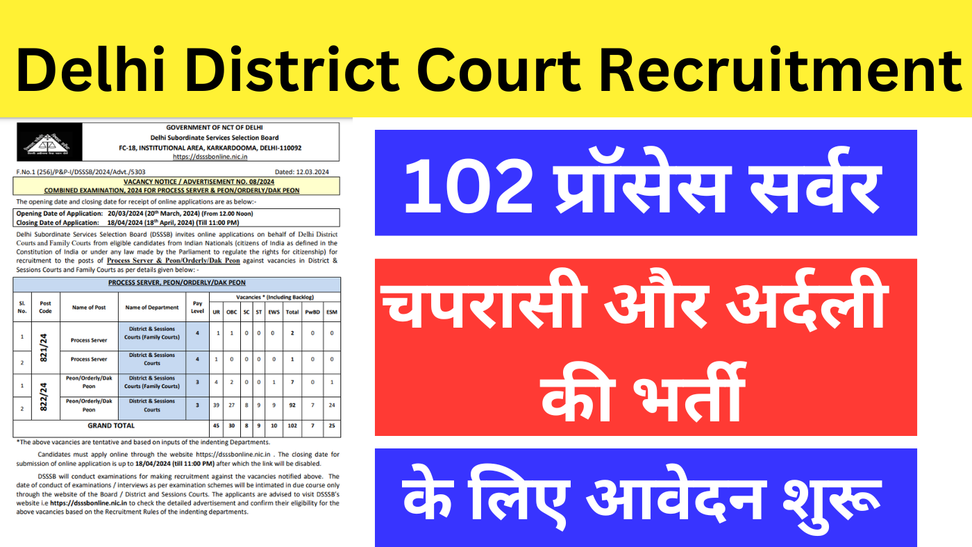 Delhi District Court Recruitment 2025 102 प्रॉसेस सर्वर, चपरासी और